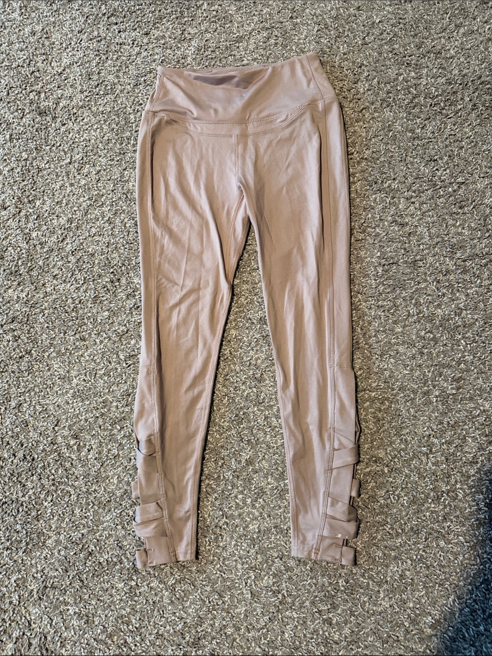 FP Movement by Free People High-Rise Strappy Hem Leggings - Blush Pink